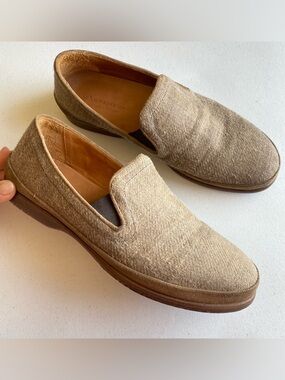 John Varvatos Mens Size 8 Tan Knit Canvas Slip-on Almond Toe Loafer Sneaker